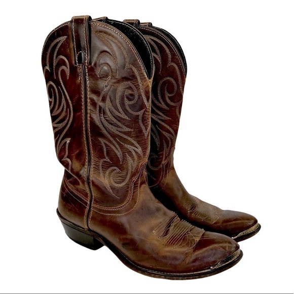 Laredo Brown Leather Gold Tip Western Cowboy Men’s Boots